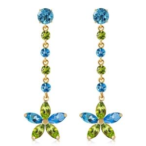 GOLD CHANDELIERS EARRINGS W/ BLUE TOPAZ & PERIDOT